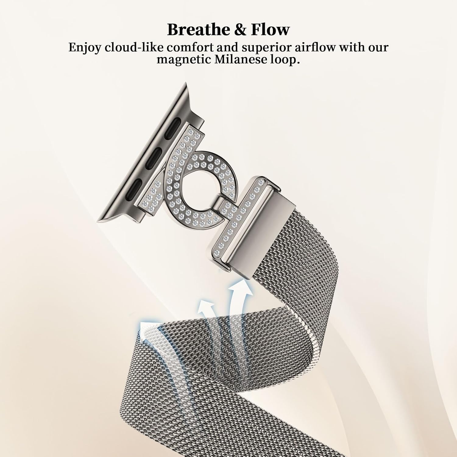 Detalle 2 de Wutwuk Stainless Steel Rhinestone Apple Watch Strap with Adjustable Magnetic Clasp (38–42mm)
