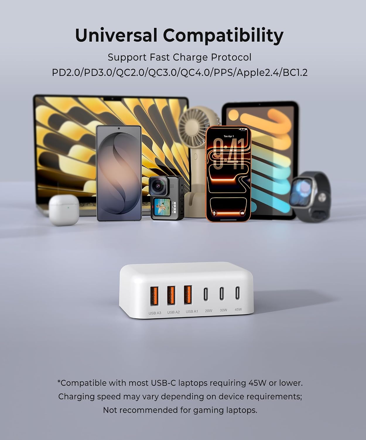 Thumbnail 2 de BREEKET 140W 6-Port GaN USB Charging Station with 3 USB-C and 3 USB-A Ports