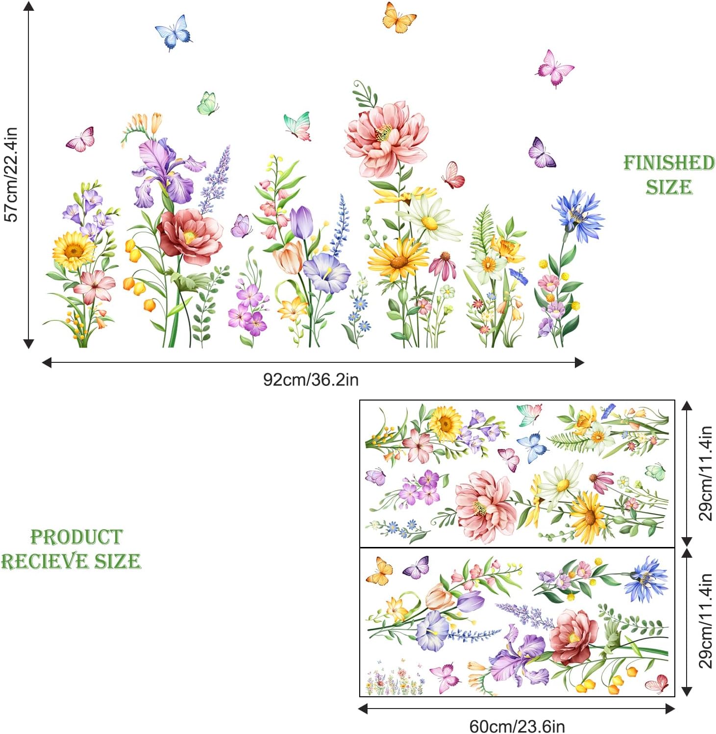Detalle de Supzone Flower Window Stickers 100 x 50 cm: Double-Sided Floral Clings for Glass and Mirrors
