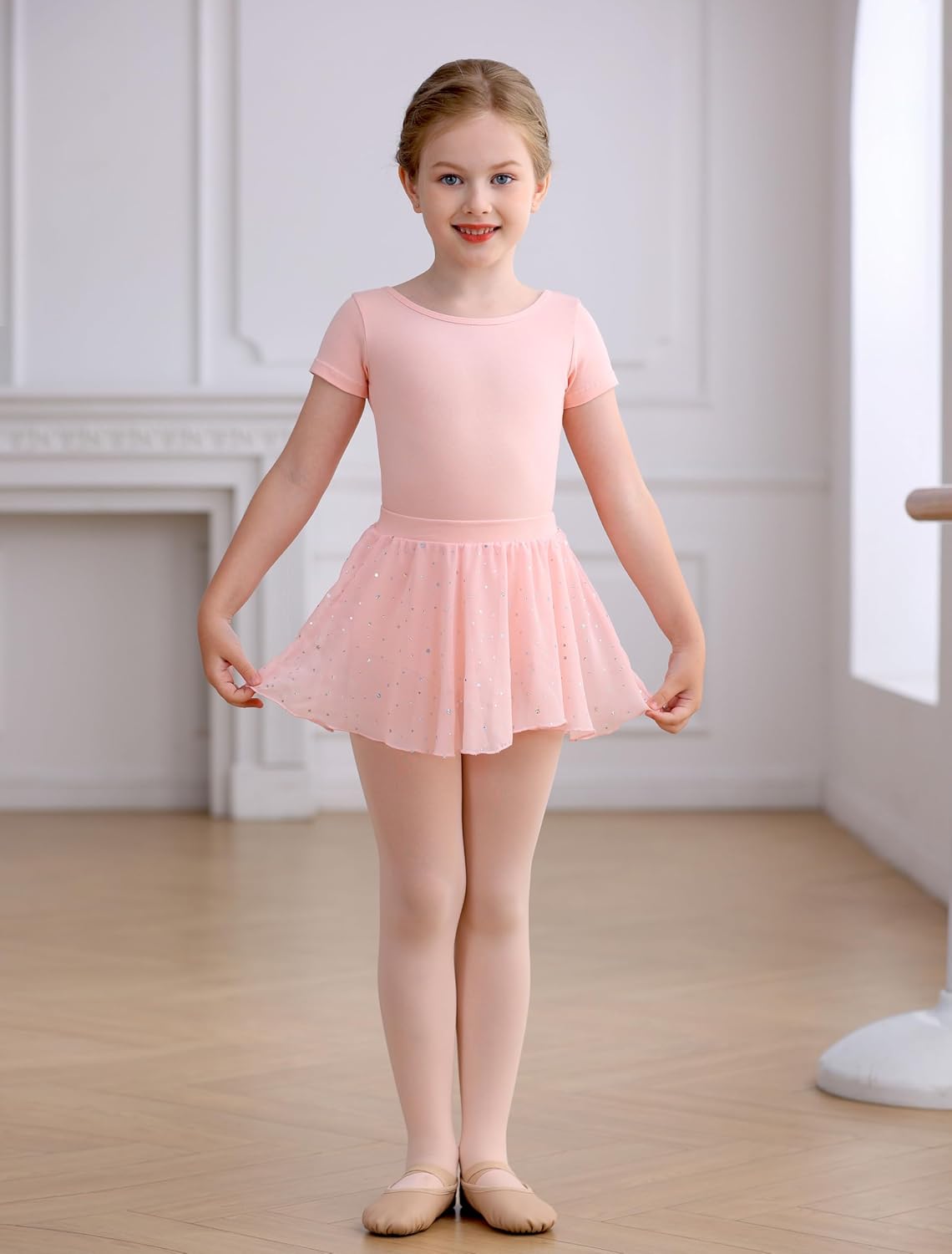 Detalle 2 de MdnMd Girls' Ballet Leotard Set, Cotton-Spandex