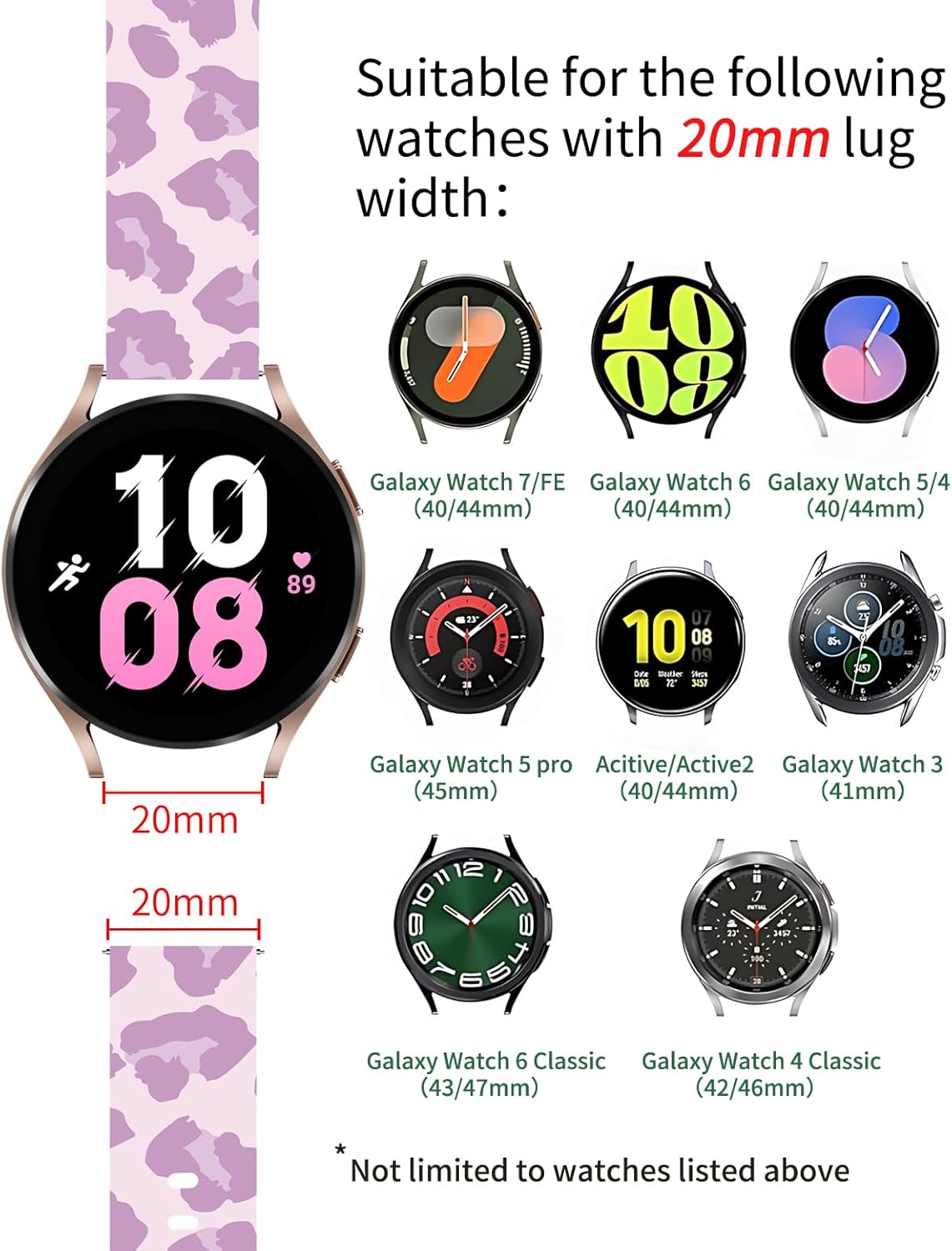 Thumbnail 4 de Vozehui Leopard Printed Silicone Strap for Samsung Galaxy Watch Series