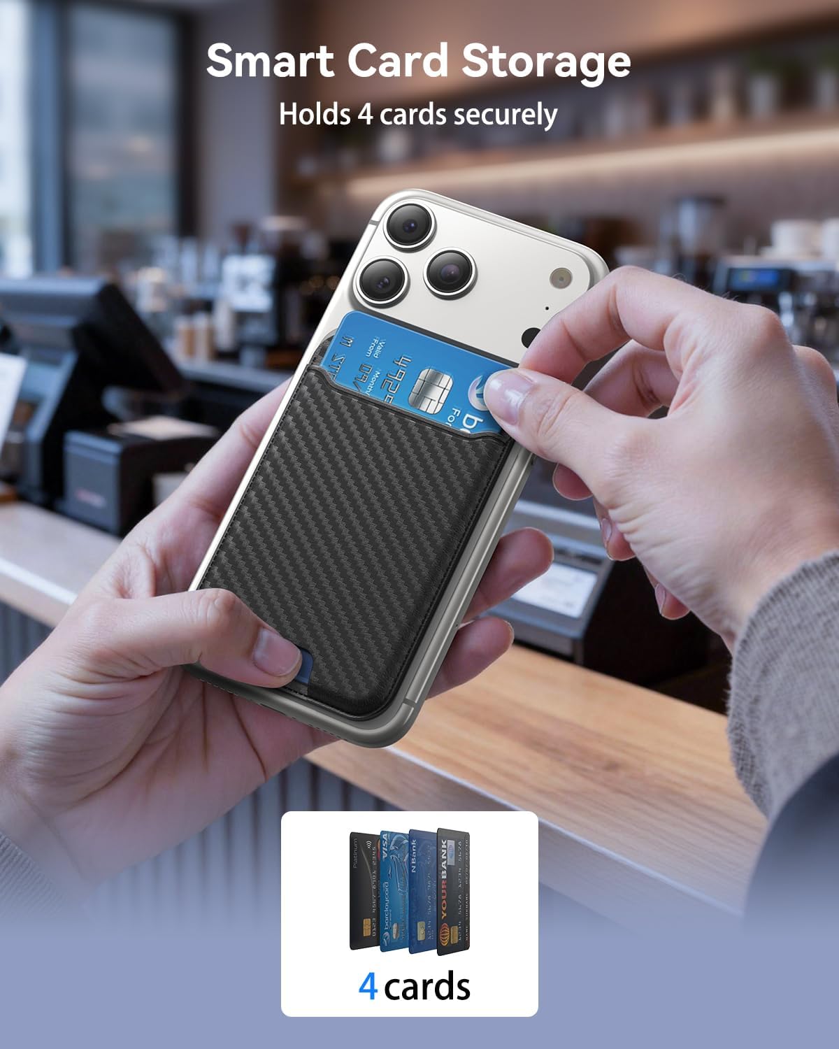 Detalle 2 de Fanseesy KB001 MagSafe Wallet with Find My, RFID Blocking, Carbon Fiber Pattern