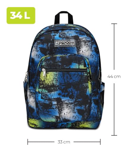 Detalle 2 de Seven Freethink Zaino Scuola 34L con doppio scomparto e USB – Blu Giallo