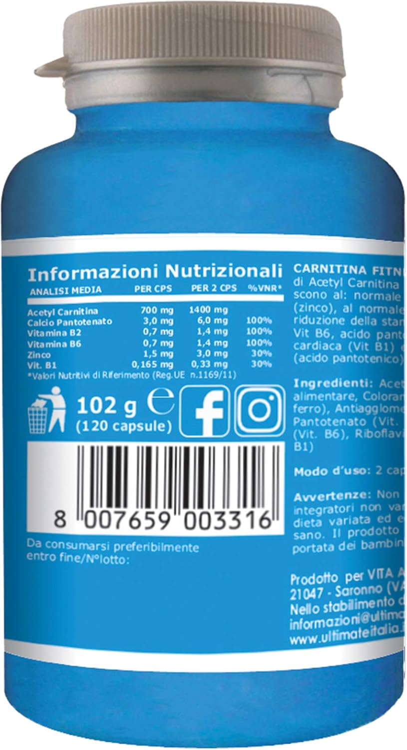 Detalle 2 de Carnitina Fitness Acetil L Carnitina – 120 Capsule