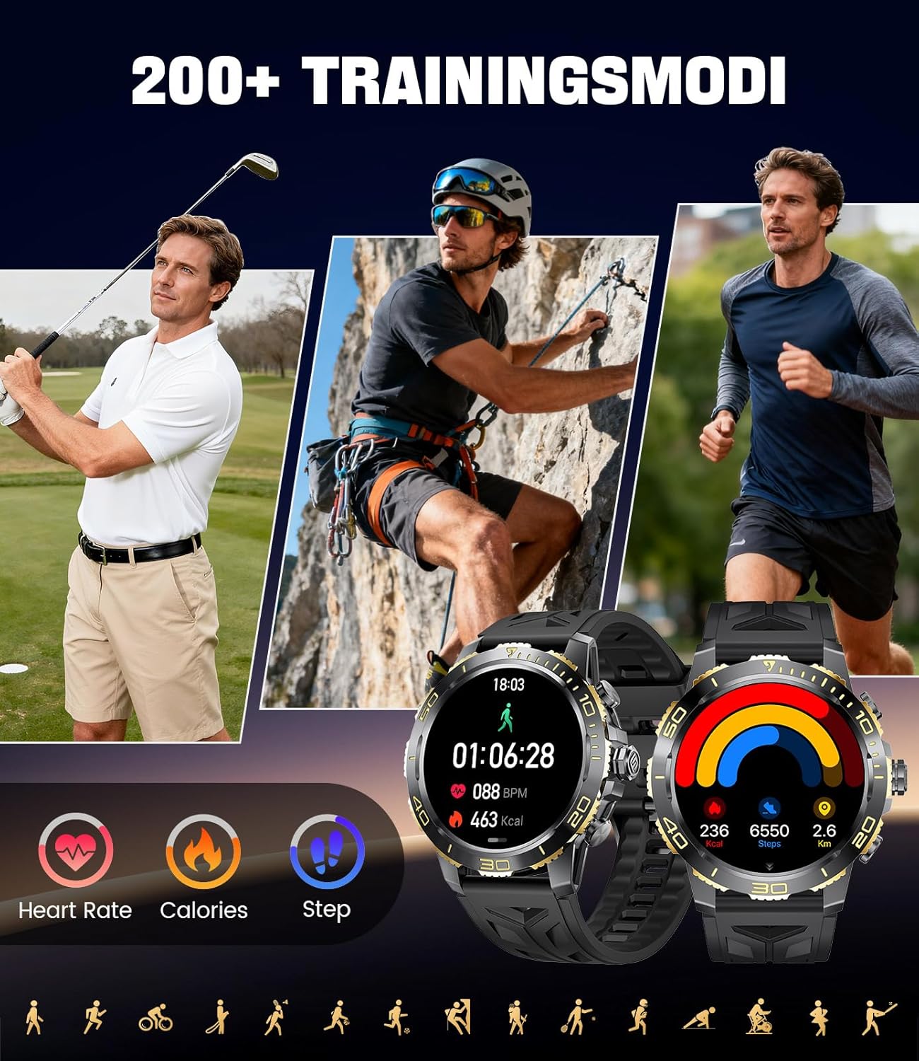 Detalle 2 de CHOOSETIME Montre connectée homme 1,43" AMOLED 800 mAh – appels Bluetooth, sport & suivi santé (IP68)
