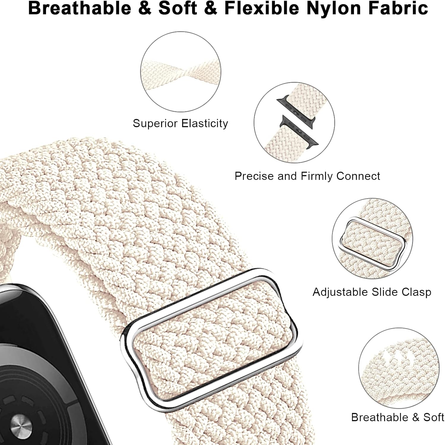 Detalle de Stretchy Braided Straps for Apple Watch (40/41mm, 38/42mm) – 2 Pack