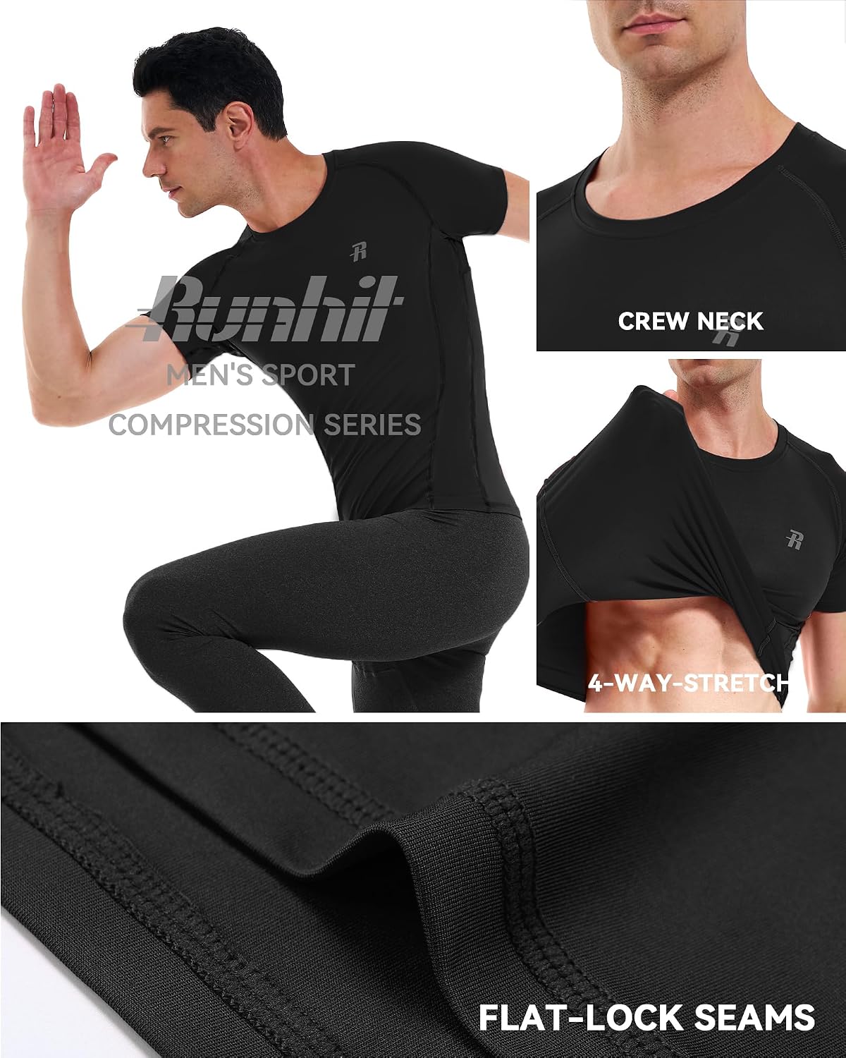 Thumbnail 2 de Runhit Men's Compression Short Sleeve Shirt UPF 50+ – Quick-Dry Base Layer for Training