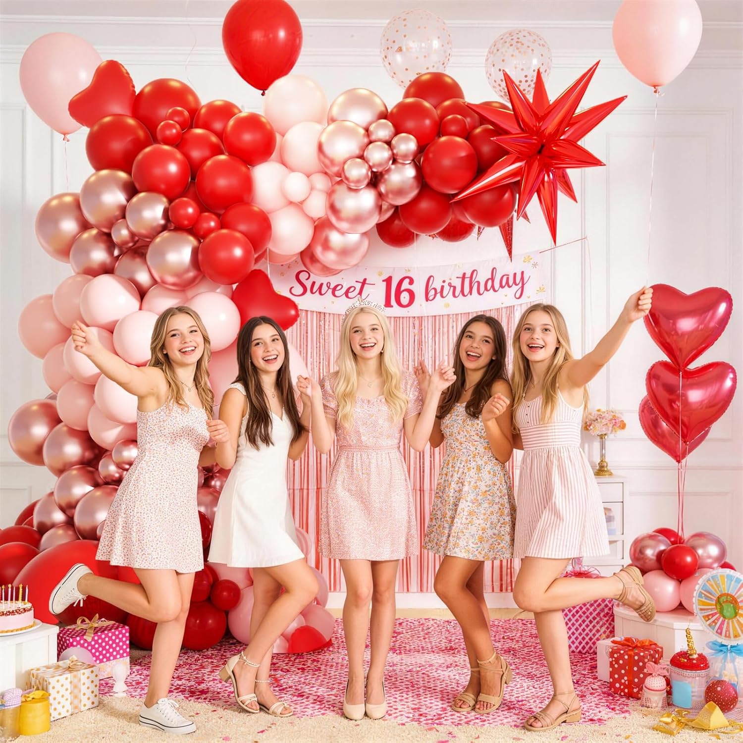 Thumbnail 3 de KARLURE Mothers Day Balloon Arch Kit (Pink, Red & Rose Gold) — 138-Piece Heart Balloon Garland