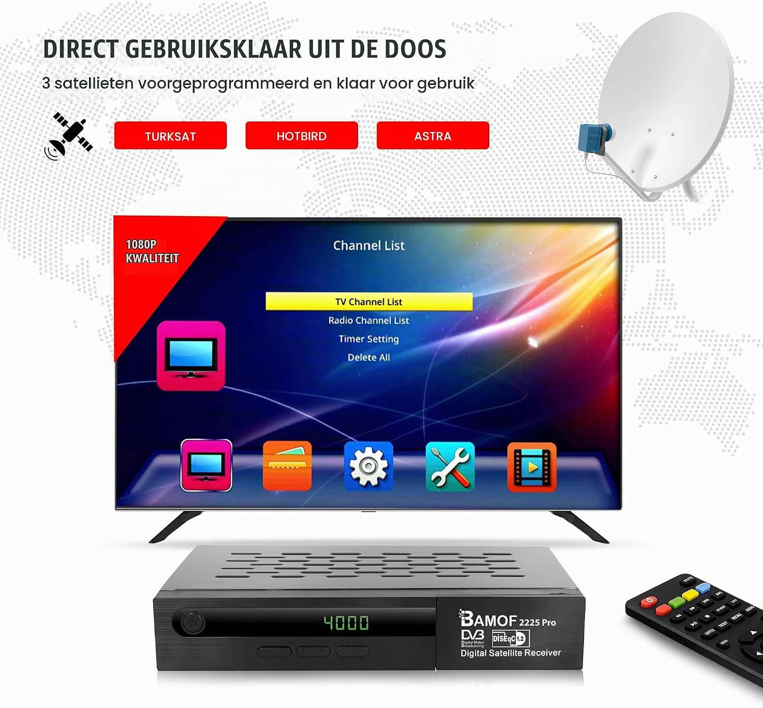 Detalle de BAMOF 2225 satellietontvanger met DVB-S2, Full HD, HDMI en 2x USB