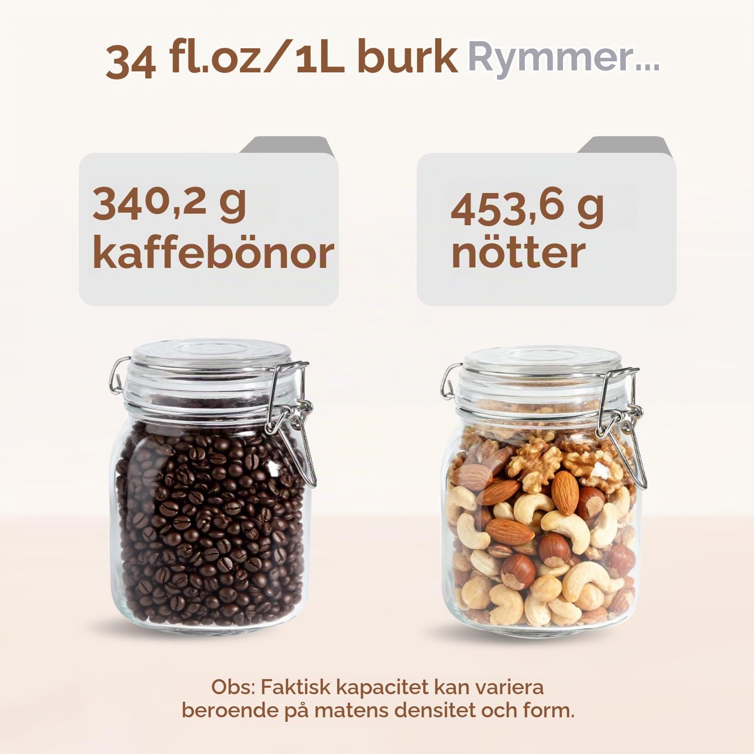 Thumbnail 6 de ComSaf lufttäta glasburkar, 1 l, 3-pack med fyrkantig form och snäpplock
