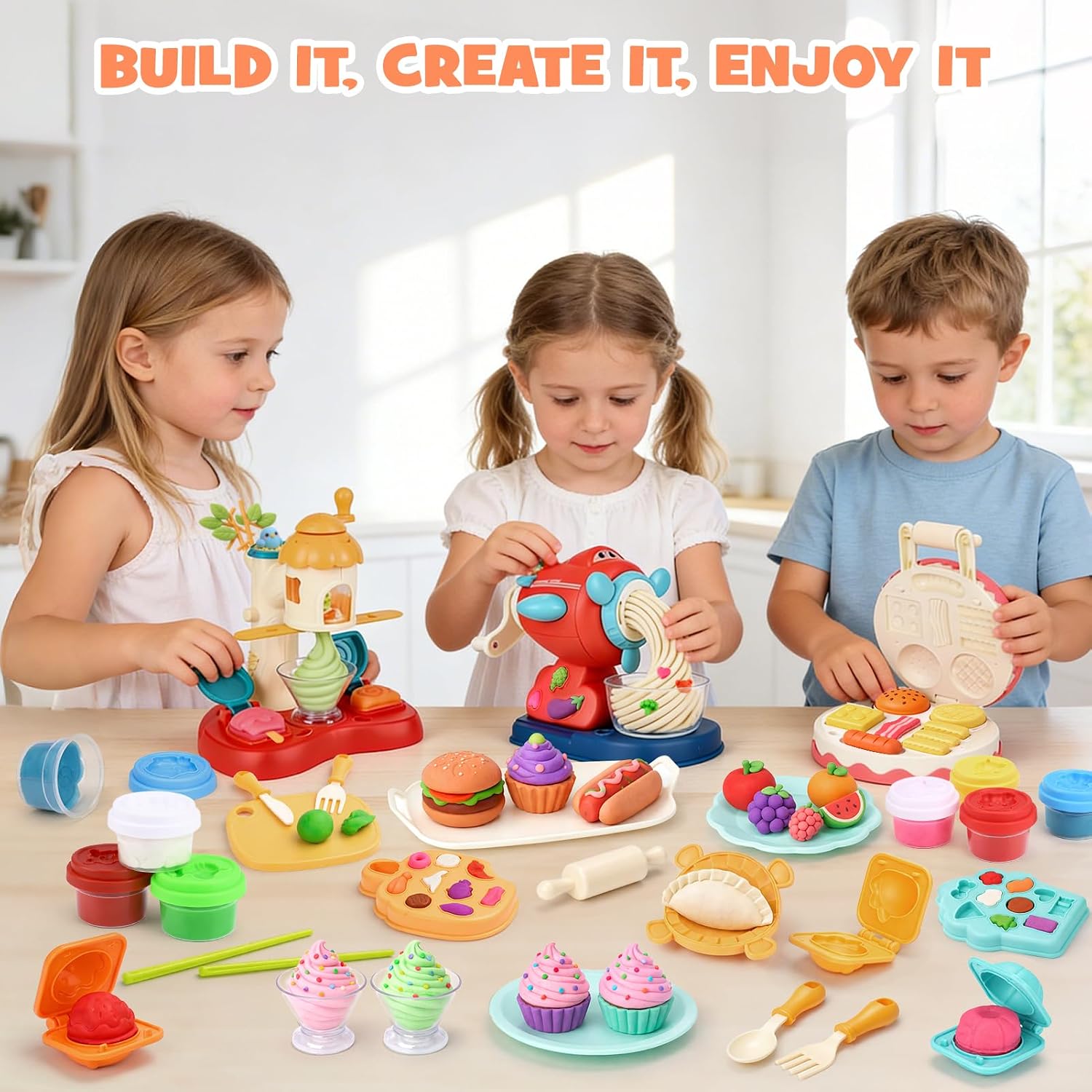 Thumbnail 6 de Dreamon 3 in 1 Knete Dough Set – Spielküche Zubehör für Kinder ab 3 Jahren (12 Farben, Eismaschine, Nudelmaschine, Kuchenform)