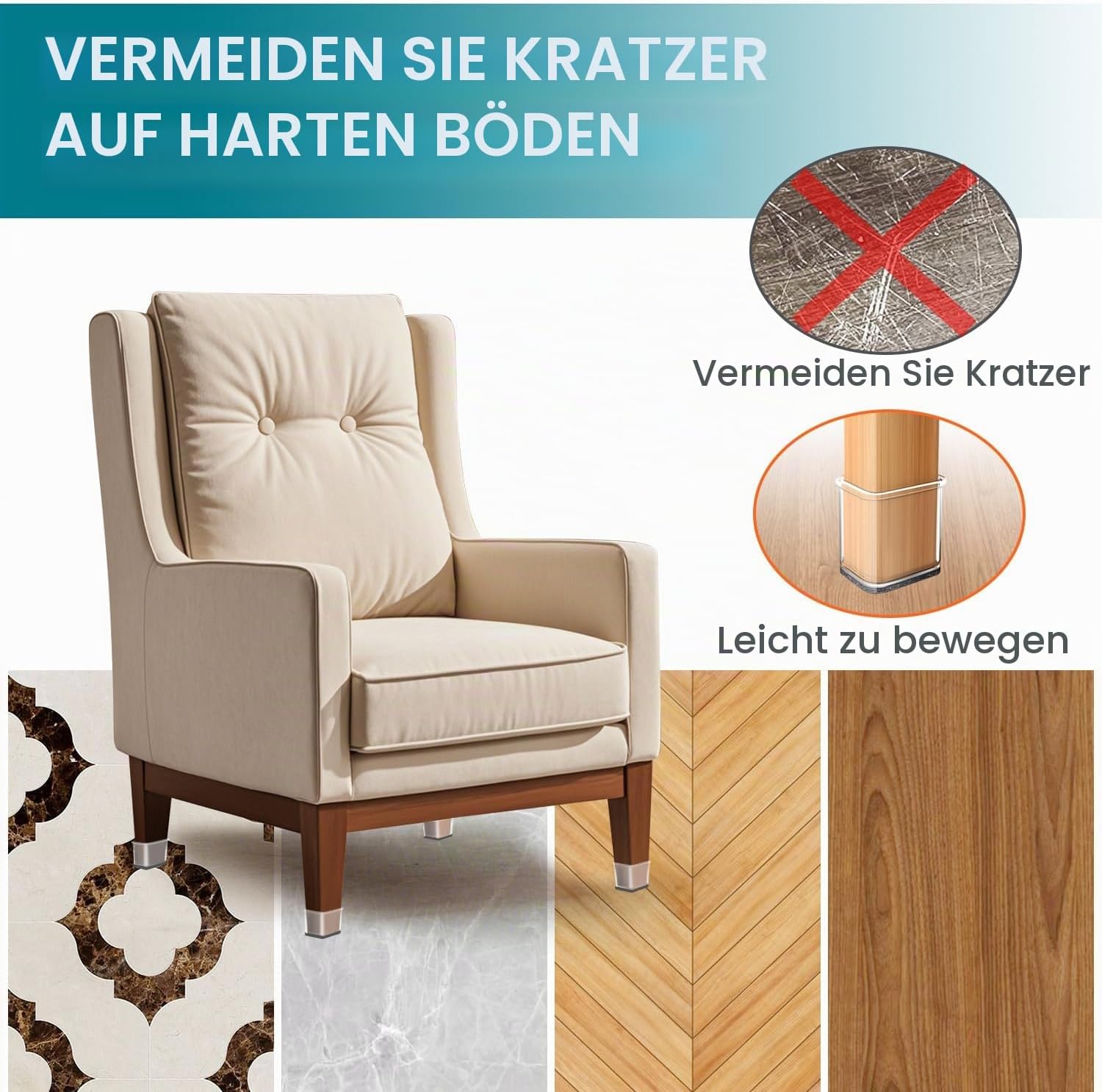 Thumbnail 1 de Stuhlbeinkappen Eckig – 24 Stück Silikon mit Filzschutz für Stuhlbeine 40–55 mm