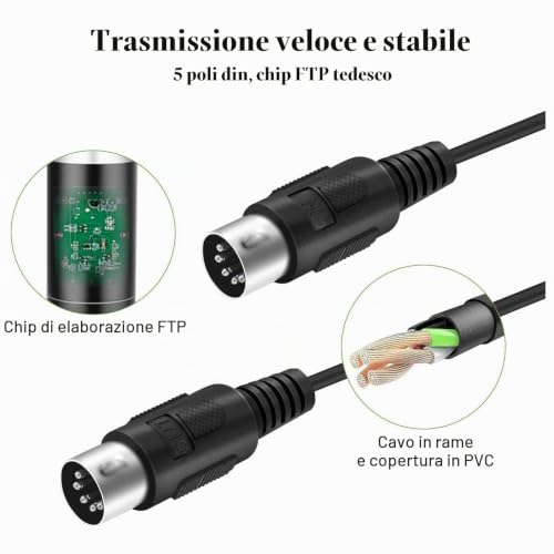Detalle de OTraki Cavo MIDI 5-Pin DIN a USB Interfaccia Converter 1 In 1 Out – Controllo MIDI affidabile per tastiere, batterie elettroniche e studi musicali