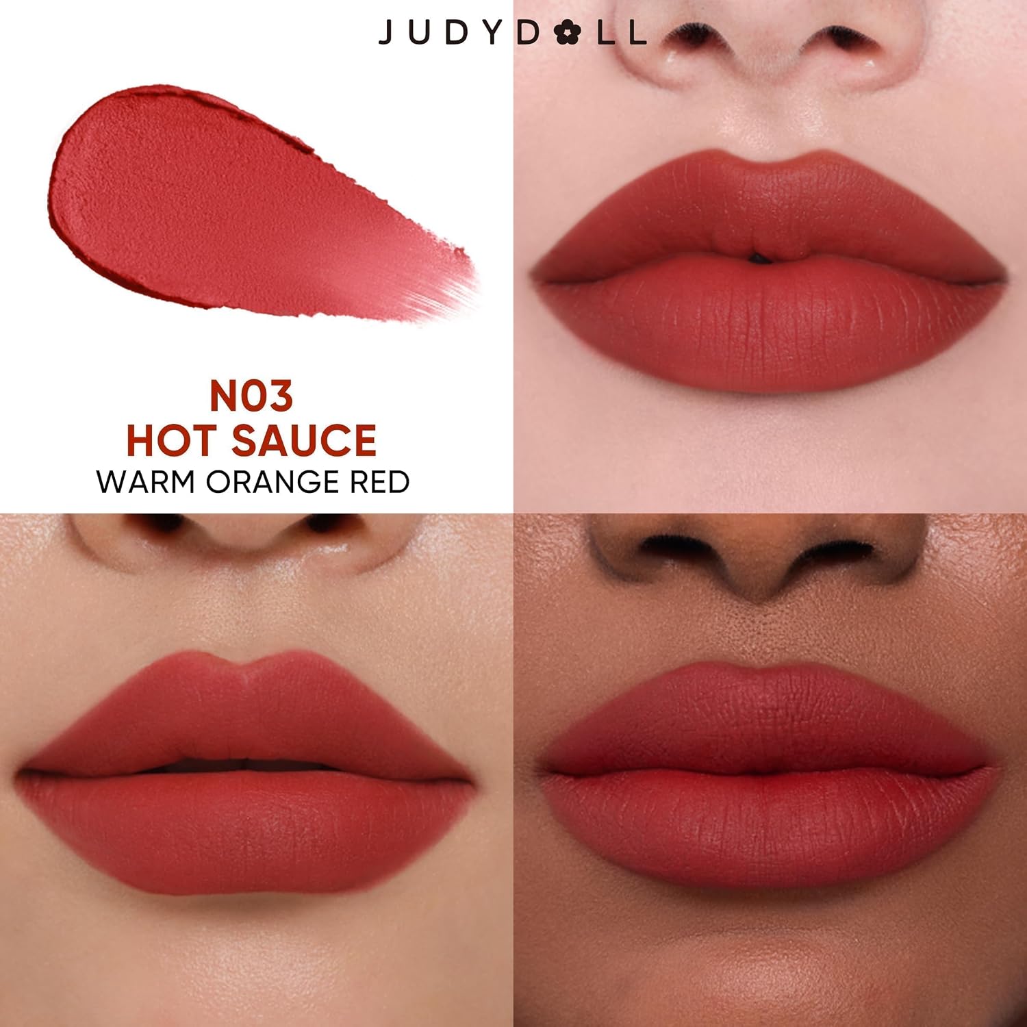 Detalle 2 de JUDYDOLL N03 Hot Sauce Matte Glitter Lipstick, Red Lip Color