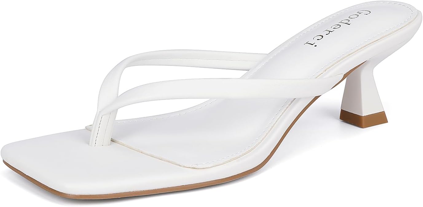 Detalle de Goderci Kitten Flip Flop Thong Low Heels for Women – Square Open Toe Slip-On Sandals