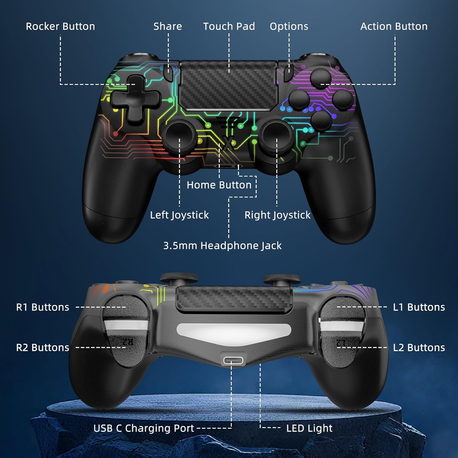 Thumbnail 5 de Glitfix Wireless Controller for PS-4: RGB Enhanced Dual Vibration Controller for PS4/PC