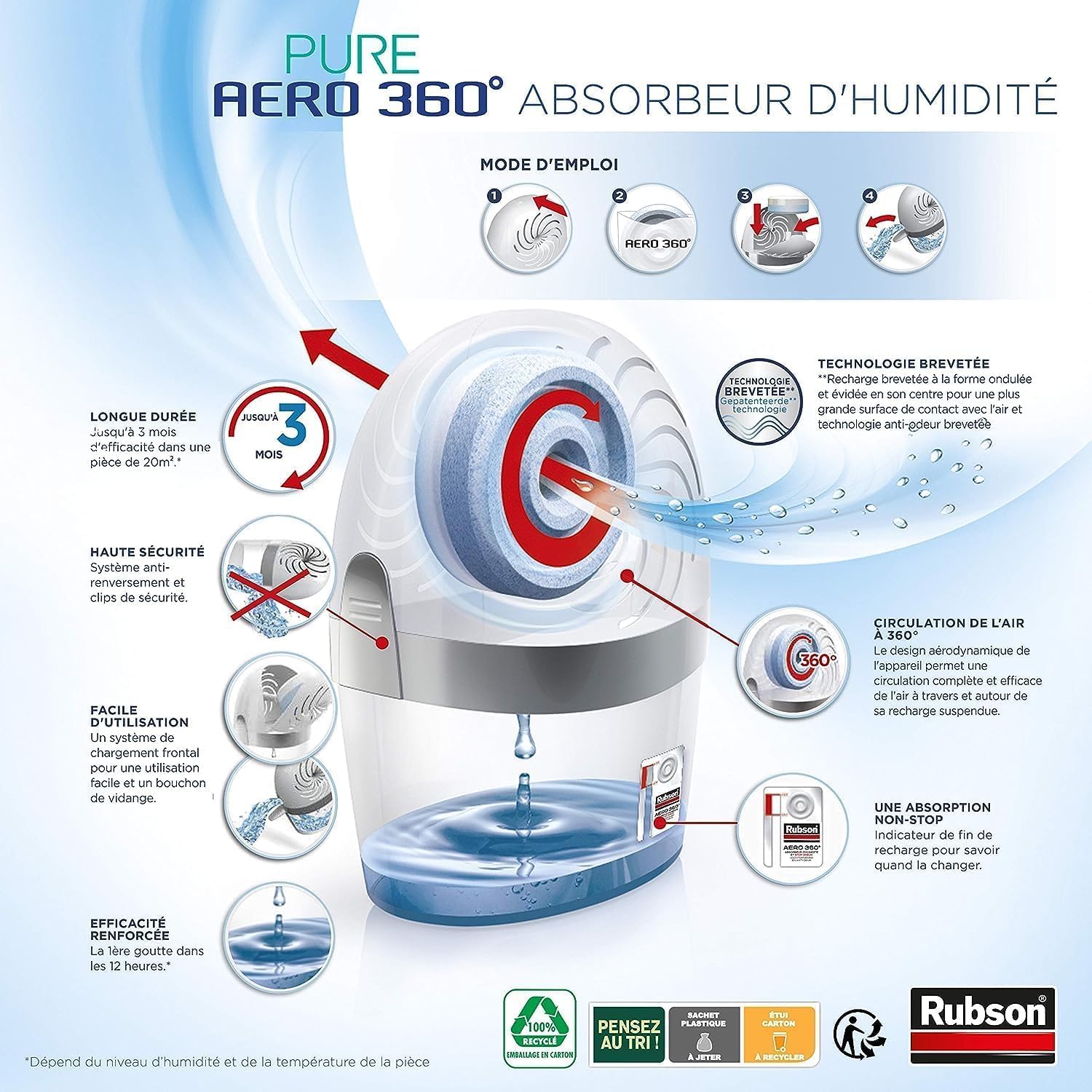 Thumbnail 1 de Rubson AERO 360° Pure Tab – Recharge absorbeur d’humidité anti-odeur (6 x 450 g)
