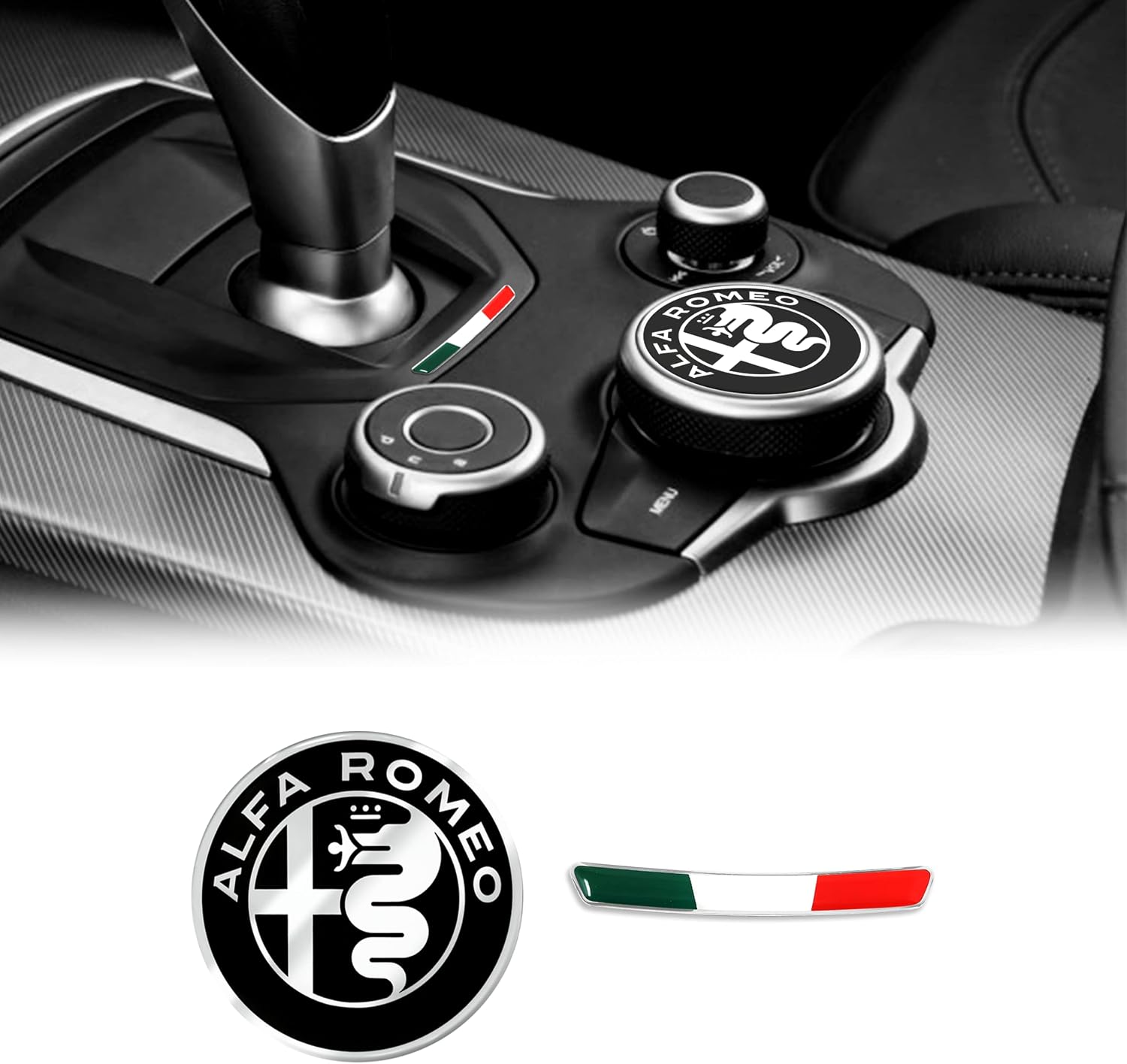 Detalle de Kit Adesivo Alfa Romeo Logo 51 mm + Bandiera per Interno Giulia Stelvio - 4R Quattroerre.it