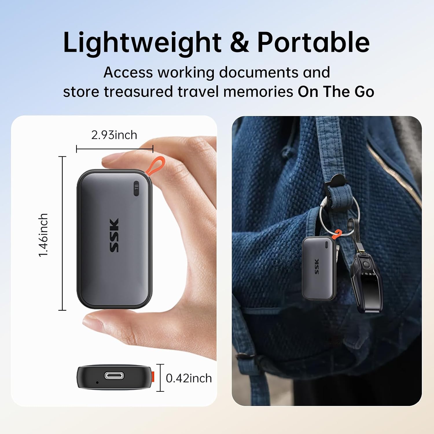 Detalle de SSK Portable SSD 2TB: Ultra‑Portable USB 3.2 Gen2 External SSD for Fast, On‑the‑Go Storage