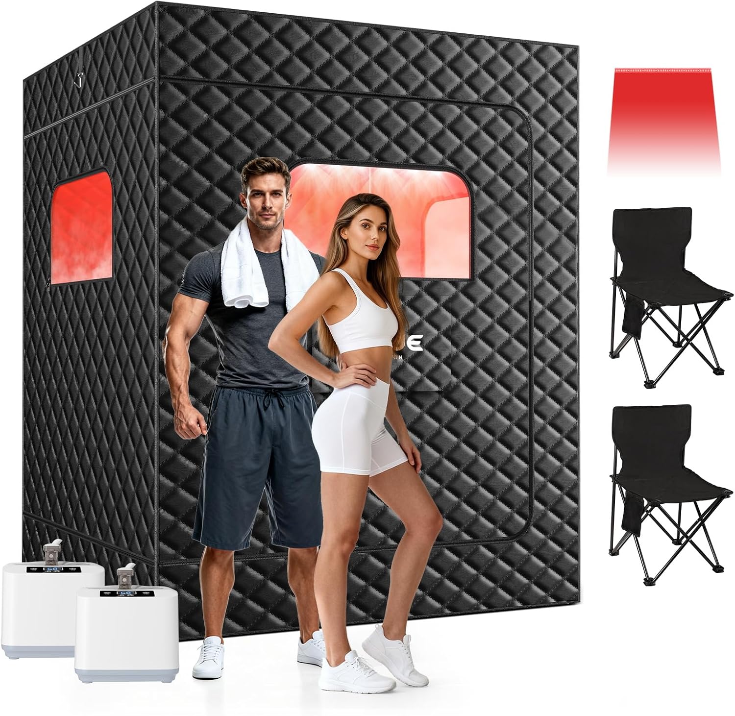 Detalle de KASUE 2-Person Portable Steam Sauna Tent with Dual Steamers and Folding Chairs