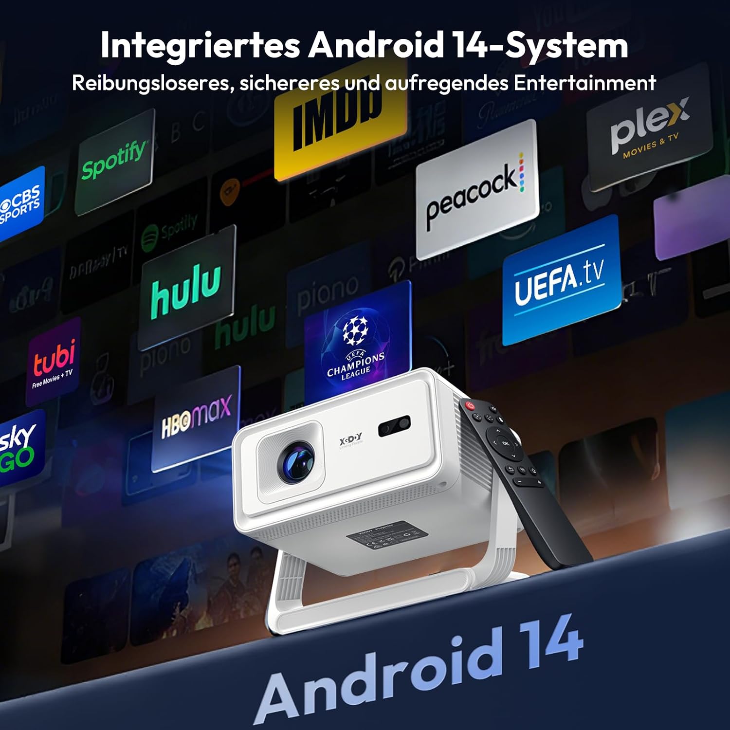 Thumbnail 3 de Xgody A1 Smart Beamer – 4K-Unterstützung, WiFi 6 & Bluetooth 5.4, Autofokus, 180° Drehung