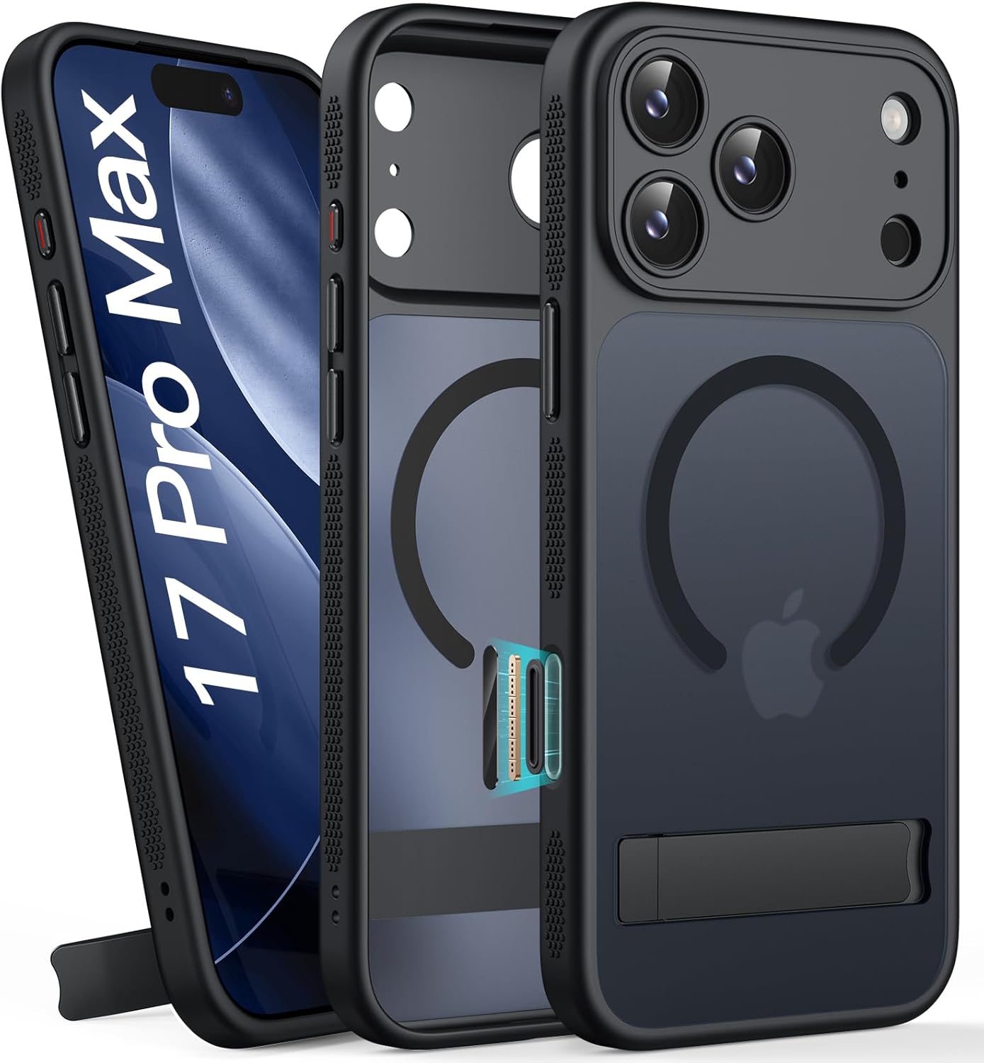 Detalle de BXYJY iPhone 17 Pro Max Magnetic Case with Stand, MagSafe-Compatible, Camera Control Button Cover (Black)