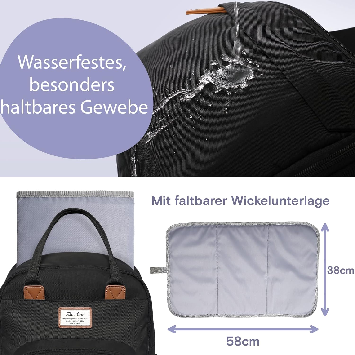 Thumbnail 6 de RUVALINO Baby Wickelrucksack – Multifunktionaler Wickeltaschen-Rucksack mit großer Kapazität