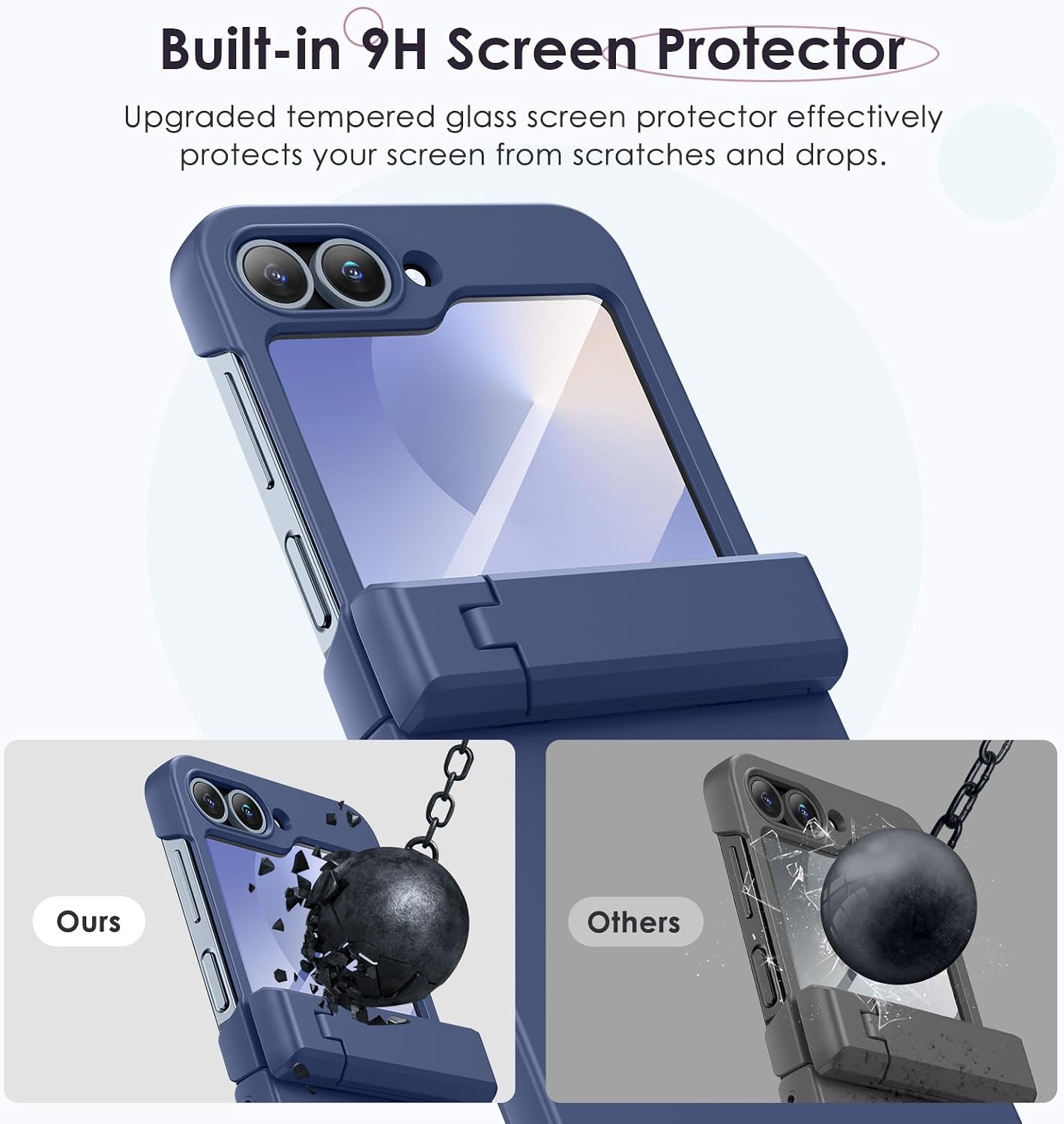 Detalle de Hweggo Case for Galaxy Z Flip 6 / 7FE: Magnetic Charging, Hinge Protection and Built-in Screen Protector (Blue)