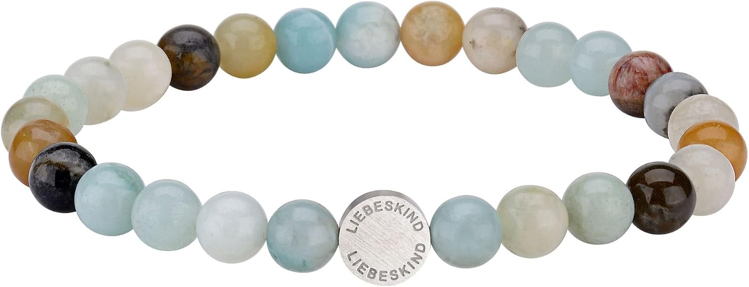 Detalle de LIEBESKIND BERLIN Damen Beads Armband – elastisch, handgefertigt mit Amazonit-Perlen
