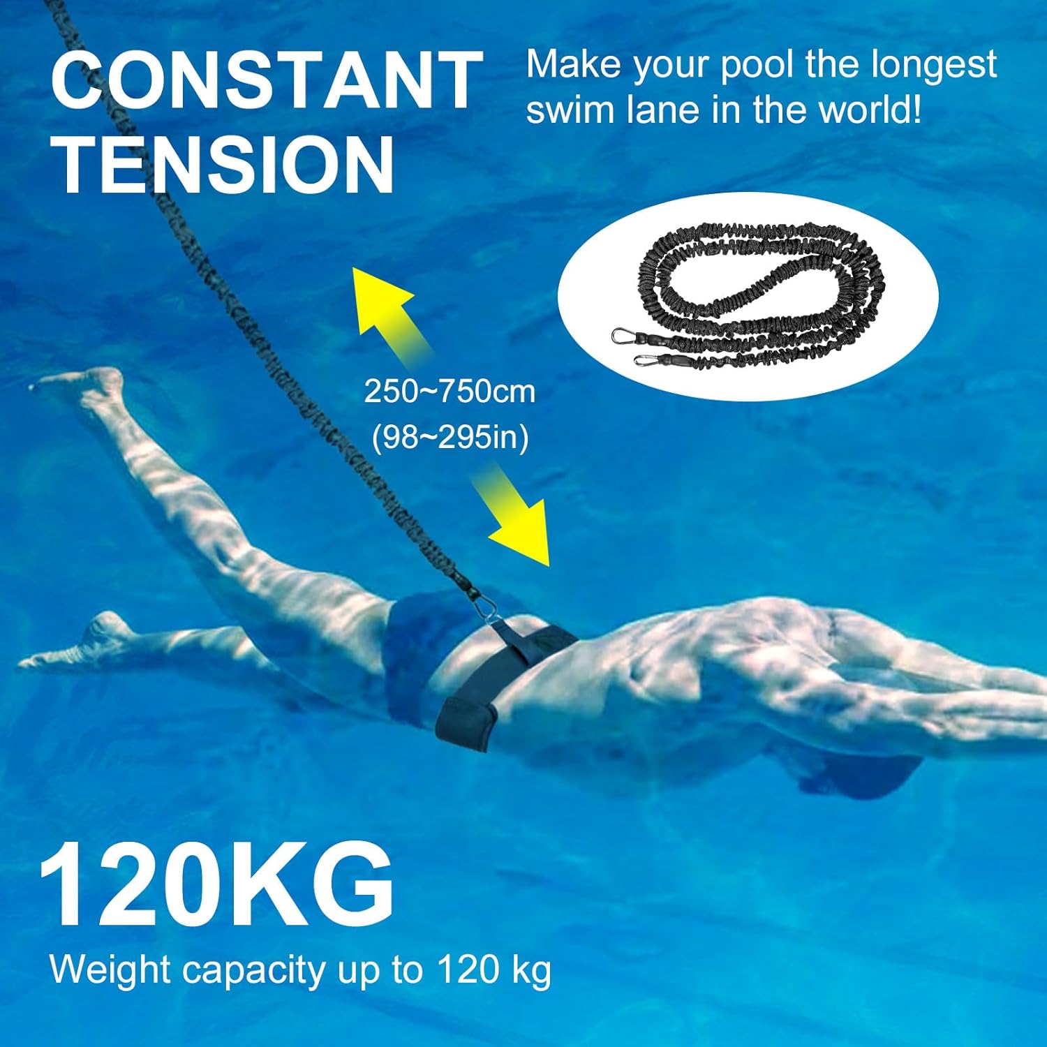 Thumbnail 5 de Guinzaglio da nuoto per piscina: cintura regolabile 2,5–7,5 m per allenamento mirato