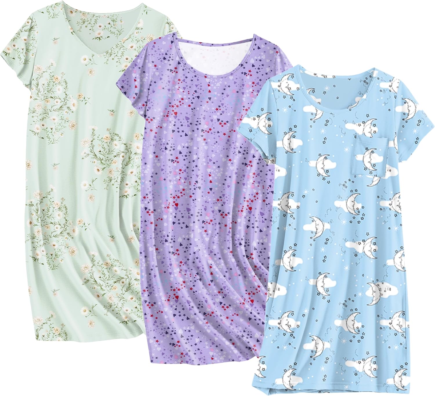 Detalle de Ekouaer 3-Pack Cotton Nightgowns for Women, Short-Sleeve Sleepshirts