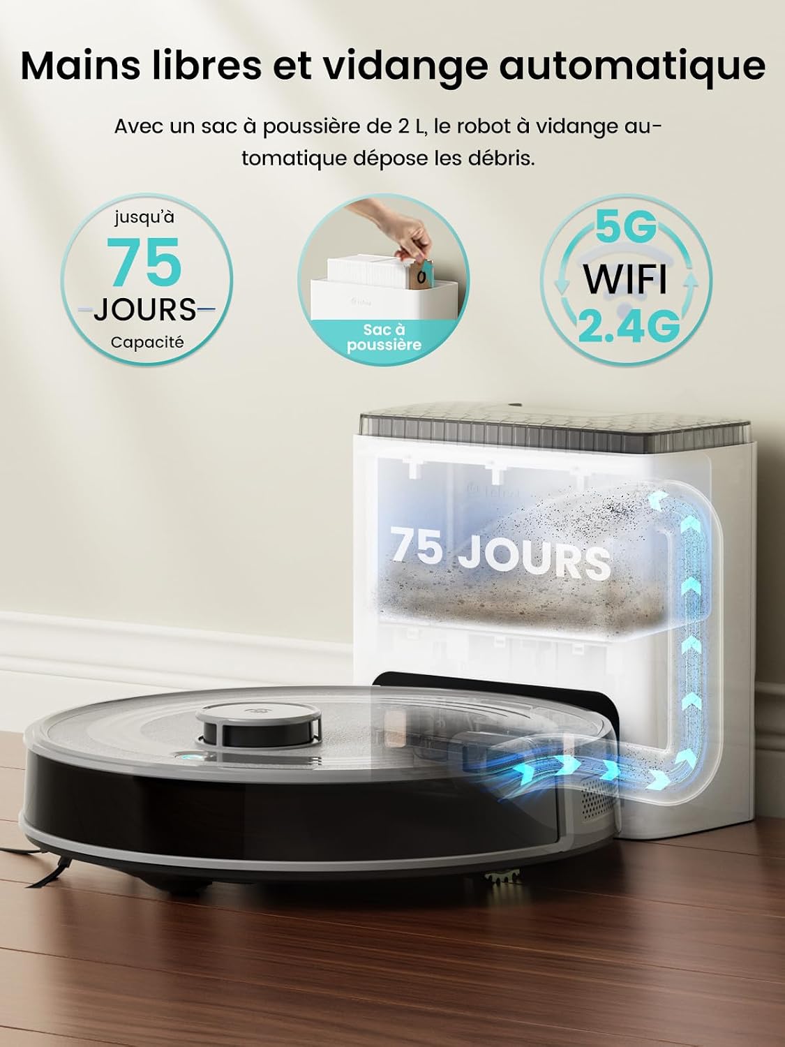 Thumbnail 2 de Lefant M2S Plus – Robot aspirateur avec station de vidage automatique et 10000 Pa