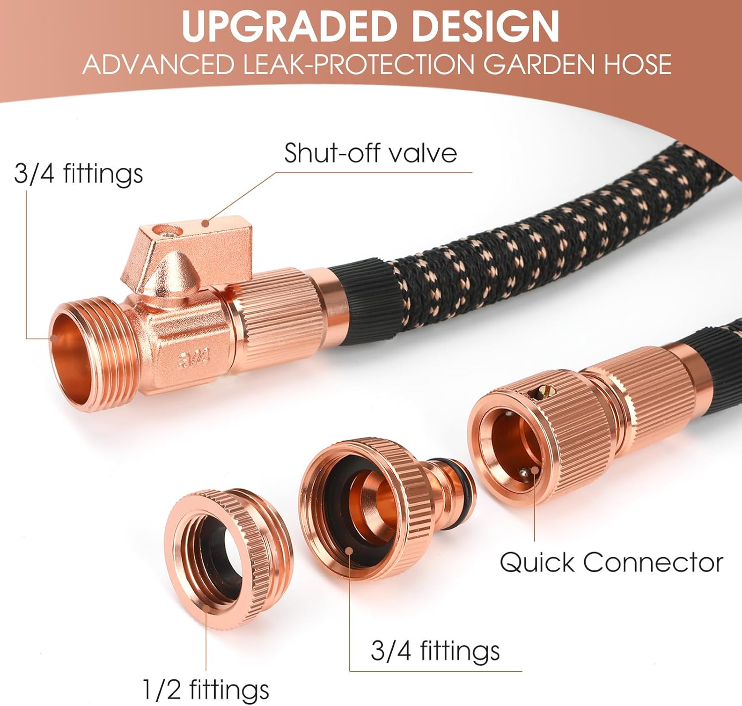 Thumbnail 2 de Expandable Garden Hose Pipe – 100ft Flexible Hose with 3/4" & 1/2" Brass Fittings and 10-Pattern Spray Gun