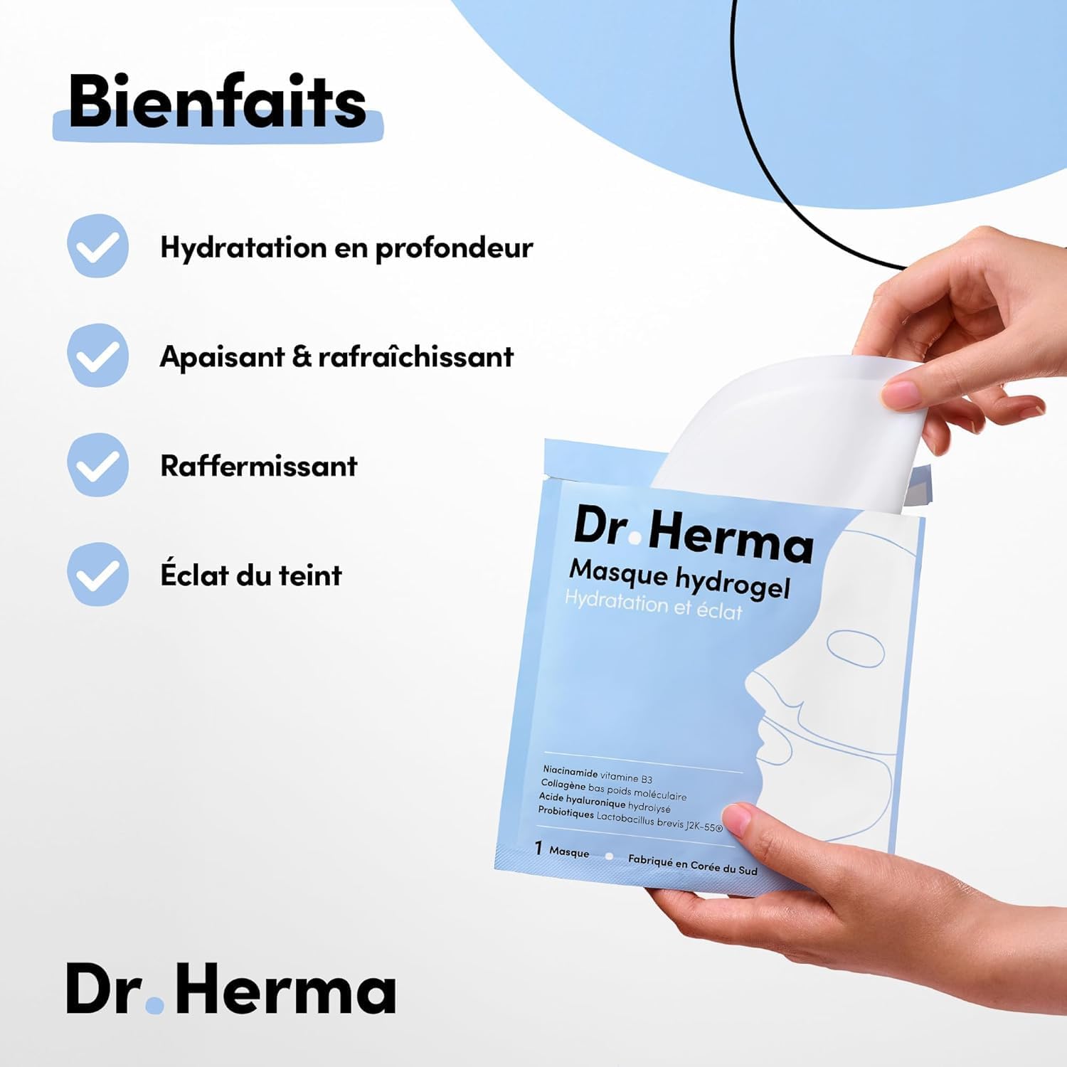 Detalle de Dr. Herma Masque Hydrogel Collagène & Acide Hyaluronique – masque visage K-beauty hydratation intense anti-âge