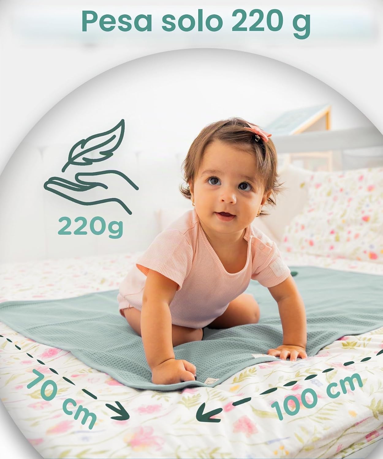 Detalle de Jubi Coperta Neonato Estiva 70x100 cm in cotone – leggera, traspirante e certificata Oeko-Tex