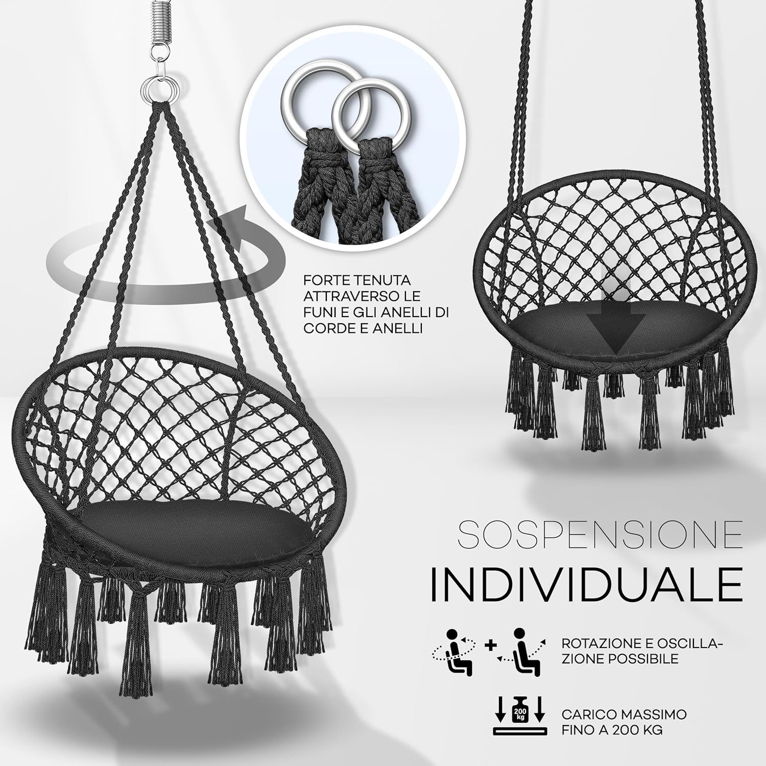 Detalle de Tillvex Poltrona Sospesa 200 kg da Appendere – Amaca e Sedia Sospesa per interno ed esterno