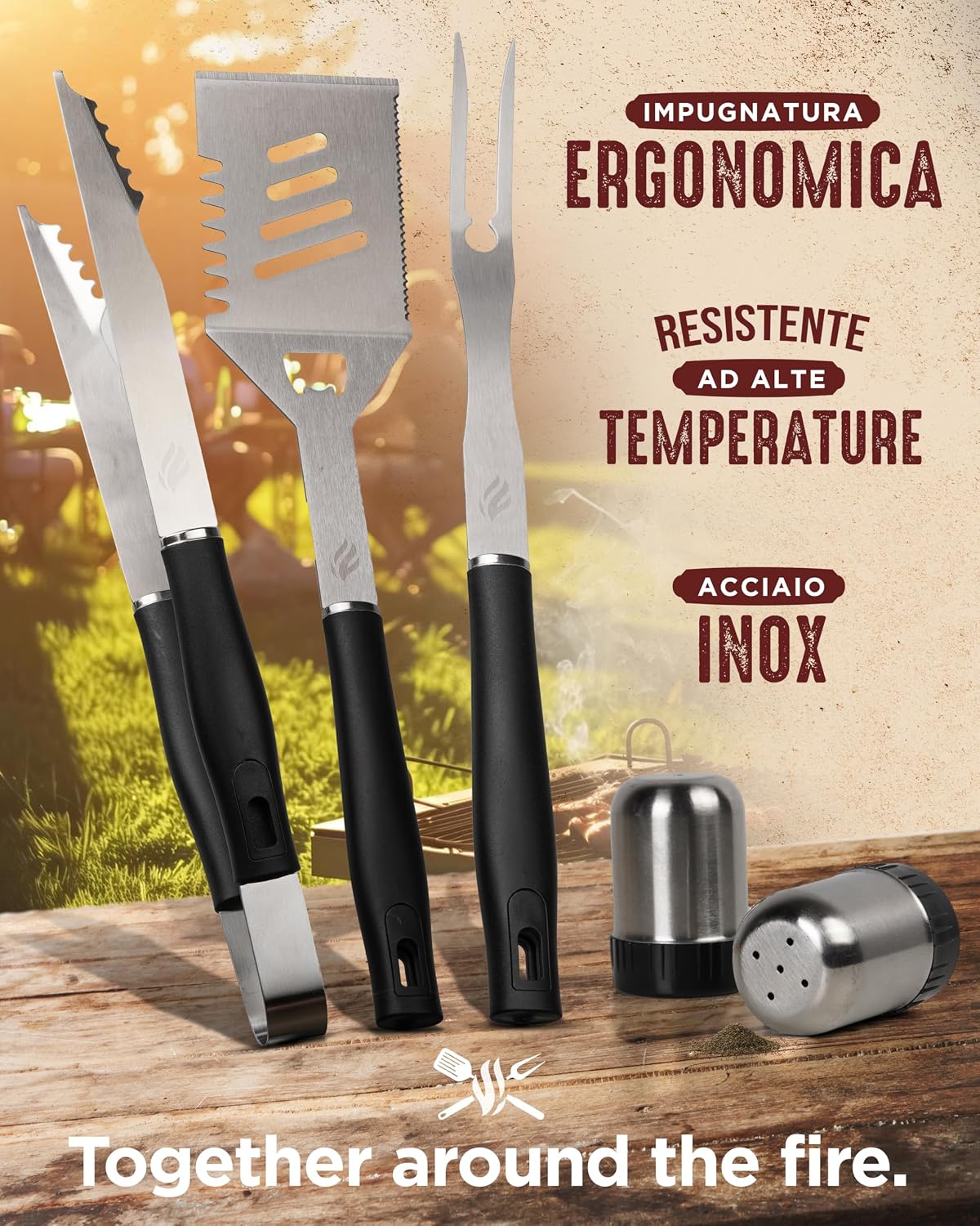 Thumbnail 1 de HORUS 23 Set barbecue con guanto ignifugo EN 407:2020, grembiule Oxford e accessori in acciaio inox