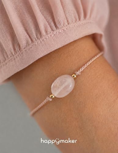 Detalle de happymaker – Seelentröster Geschenk: Rosenquarz-Armband, handgefertigt in Deutschland