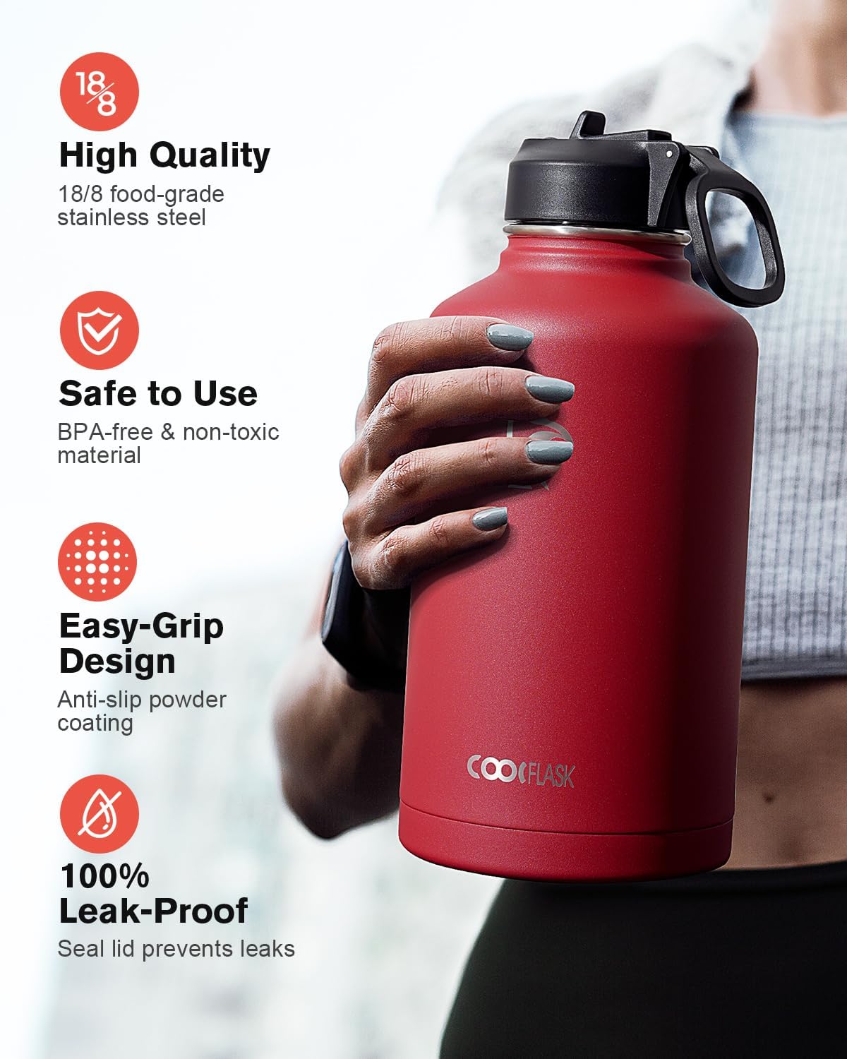 Thumbnail 2 de Coolflask Half Gallon Water Bottle with Three Lids – Insulated Stainless Steel (64 oz)