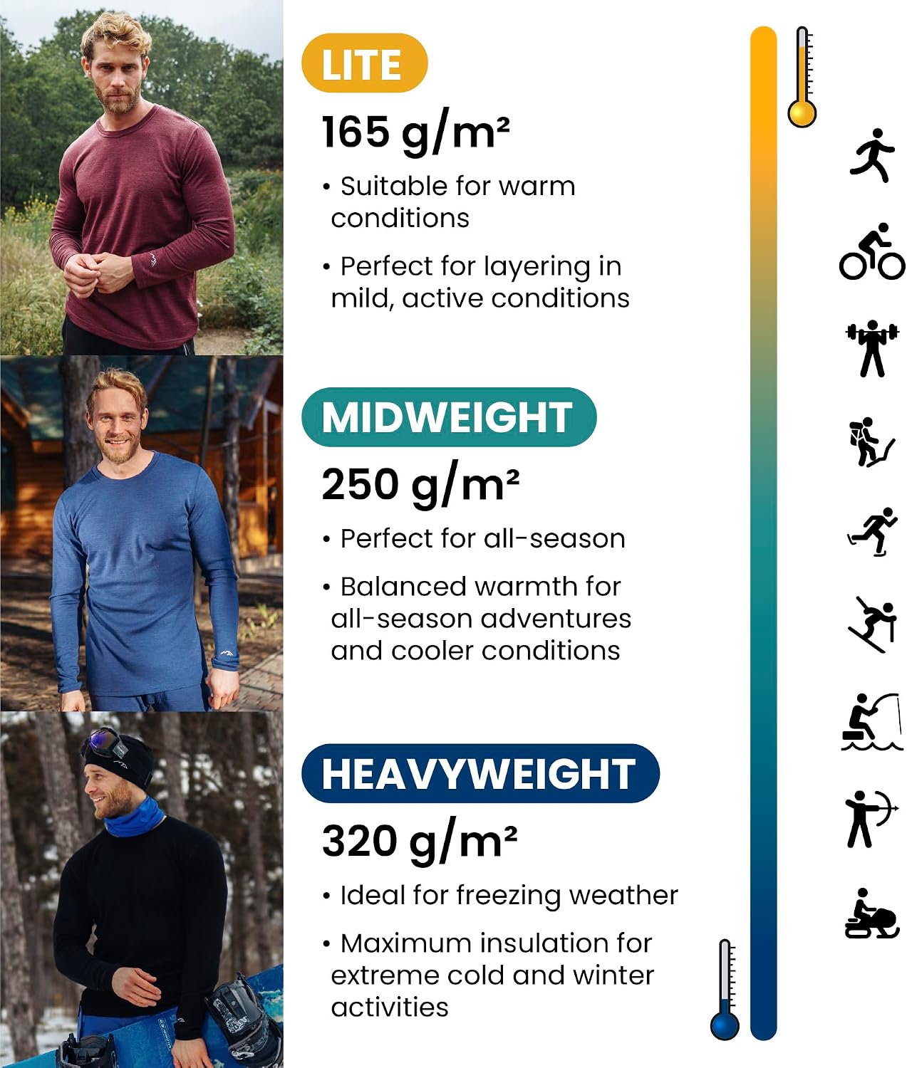 Thumbnail 2 de Merino Wool Base Layer Bottoms for Men — 100% Merino Heavyweight/Midweight/Lite Thermal Underwear