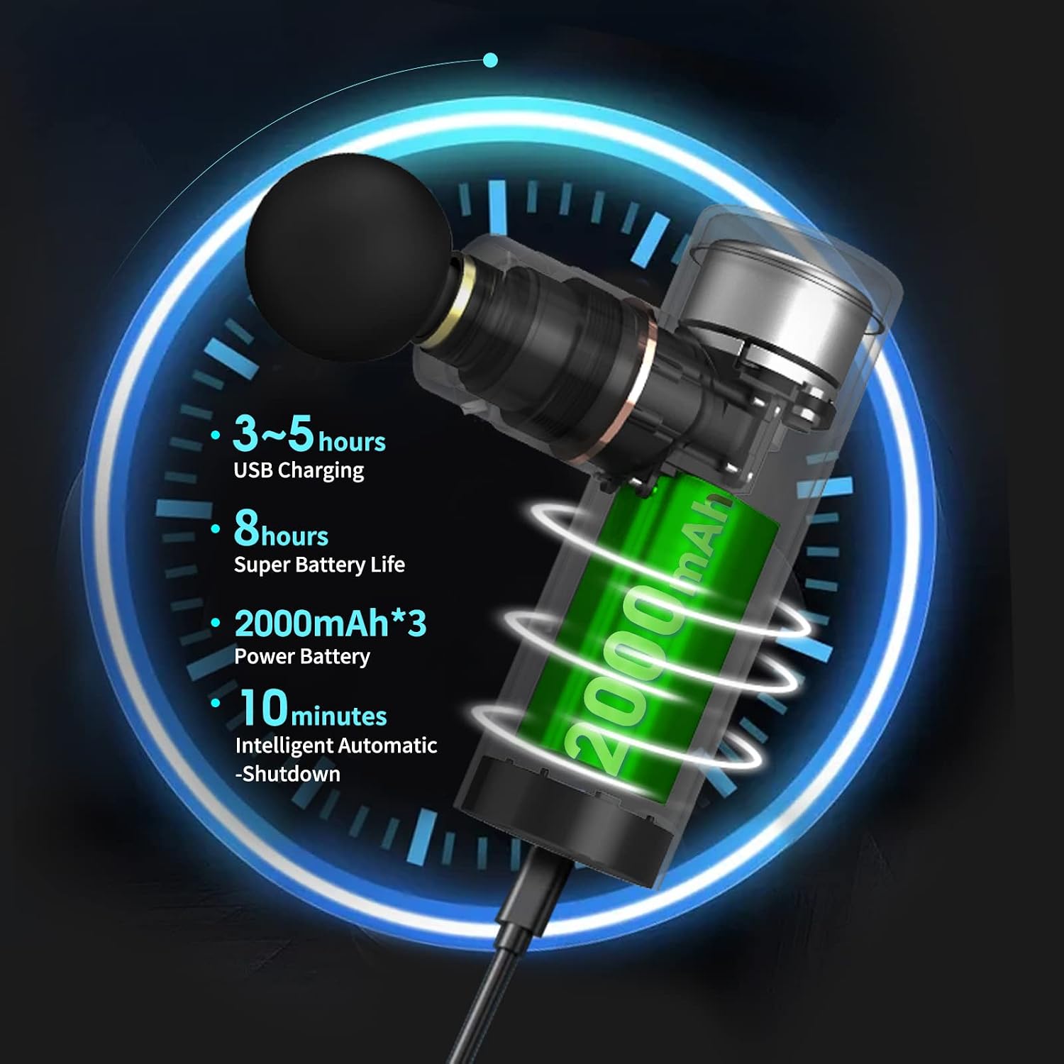 Thumbnail 3 de arboleaf Massage Gun Mini Deep Tissue with 4 Silicone Heads (USB-C, 5 Levels up to 3200 rpm)
