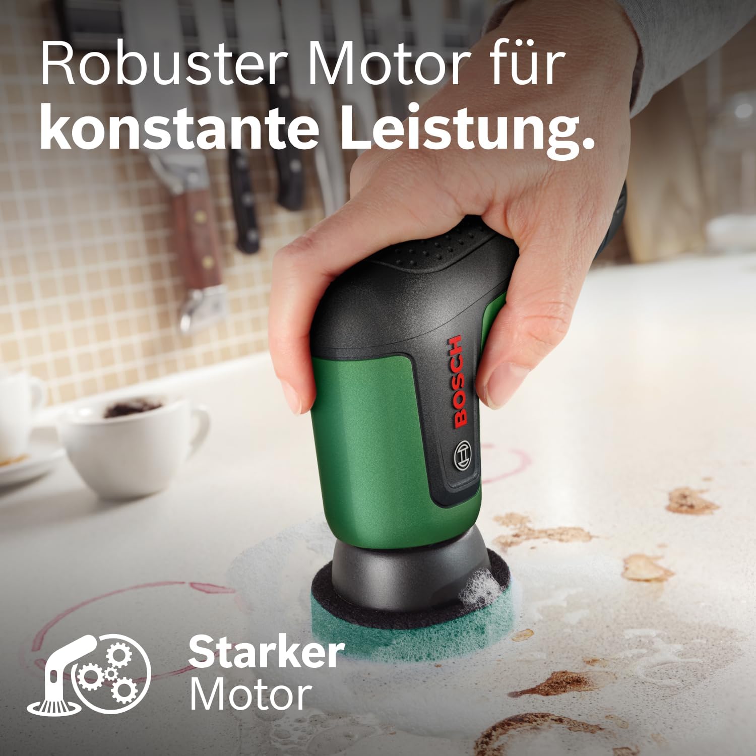 Detalle de Bosch TAYDO Akku-Reinigungsbürste – Vielseitige Reinigungslösung für Bad, Küche & Haushalt
