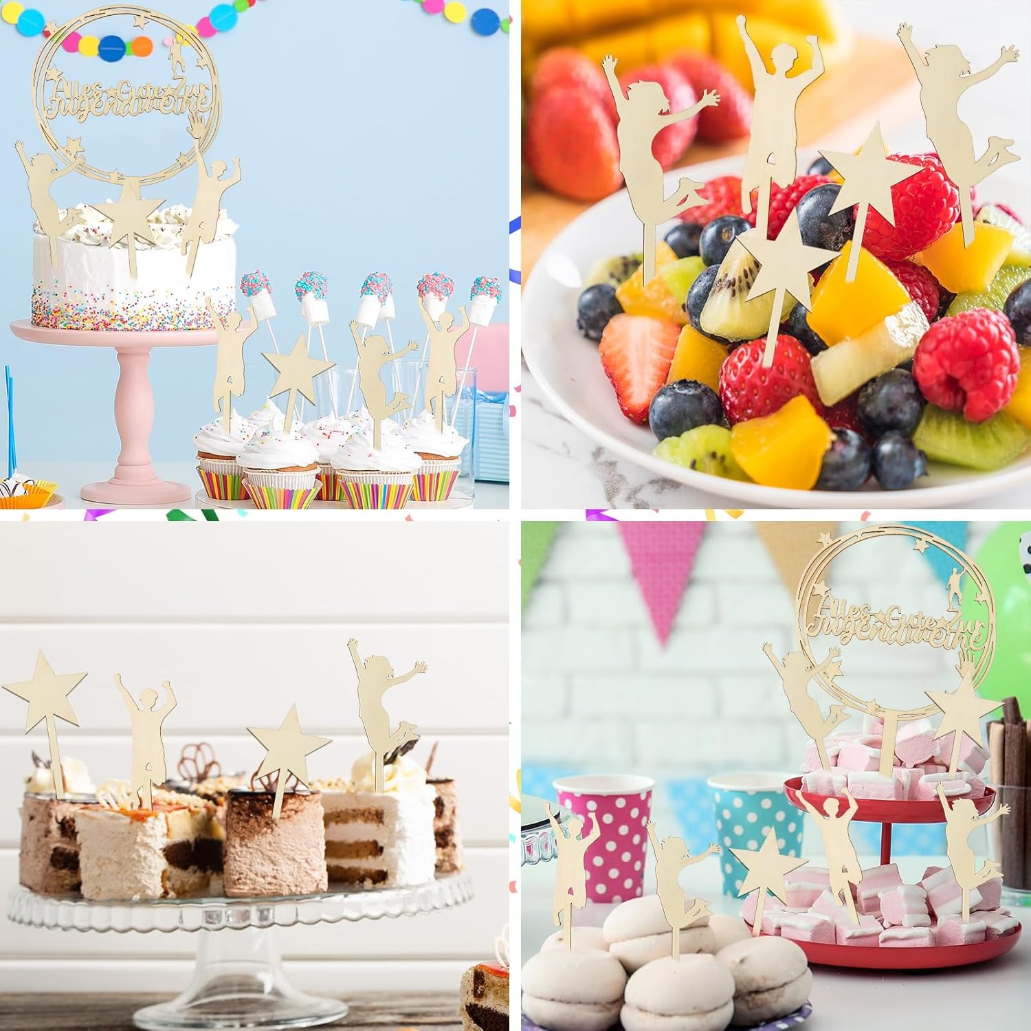 Thumbnail 6 de JUNEBRUSHS Jugendweihe Tortendeko aus Holz (4-teilig) – Cake Topper & Stern als Kuchenstecker