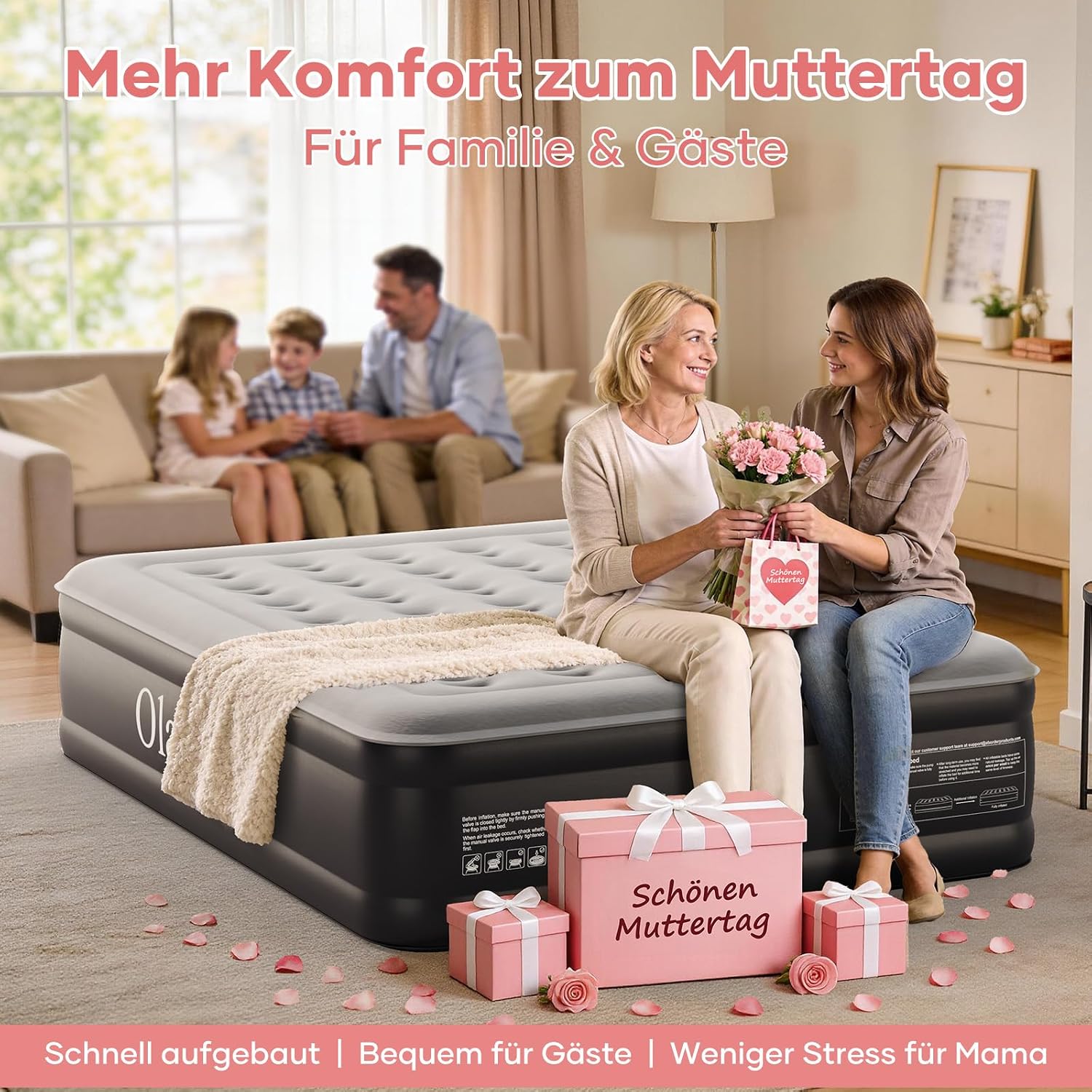Detalle de OlarHike Selbstaufblasbare Luftmatratze 203×152×46 cm
