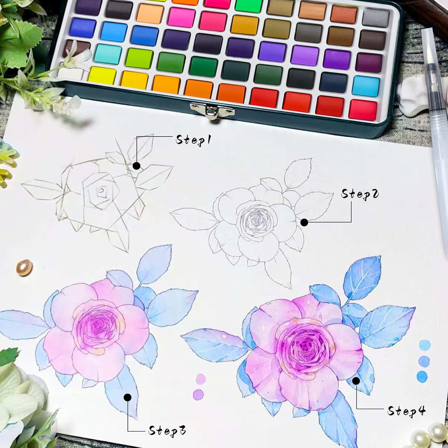 Thumbnail 3 de Artecho Aquarellfarben-Set mit 128 Farben in tragbarer Box (mit Aquarellpapier & Pinseln)