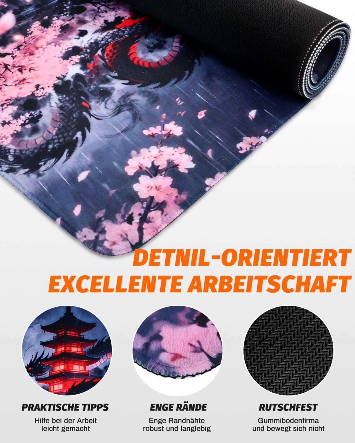 Thumbnail 4 de XXL Gaming-Mauspad mit Anime-Japan-Kunst (900×400 mm) – rutschfeste Unterseite & 3 mm Dicke