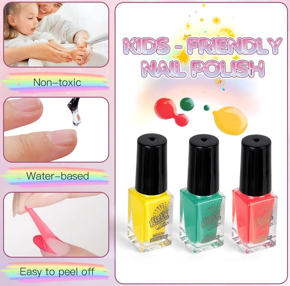 Detalle de Aomig manicureset voor kinderen met nageldroger, nagellak en glitter