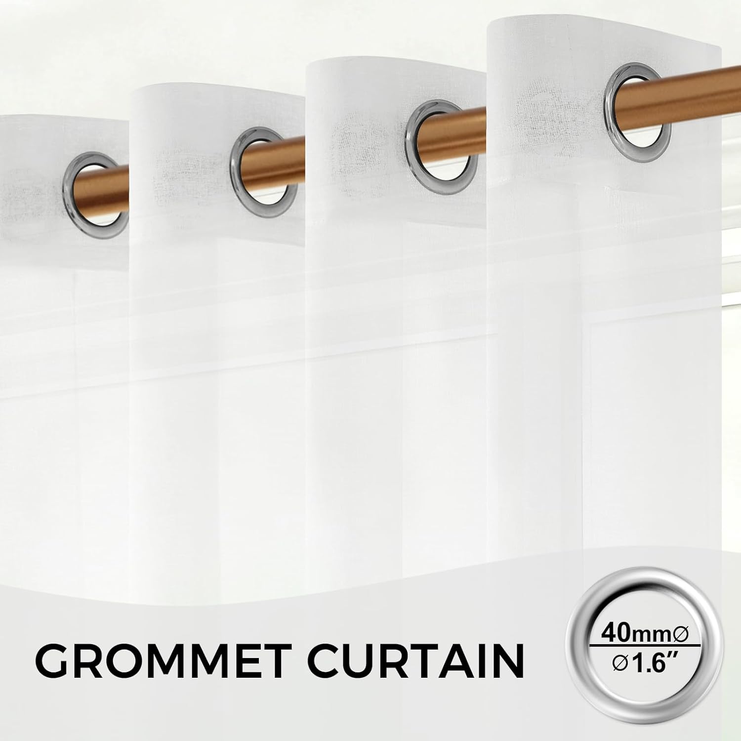 Detalle 2 de MRTREES White Voile Curtains 72" Drop Pair (52x72 Inch) – sheer faux linen eyelet panels