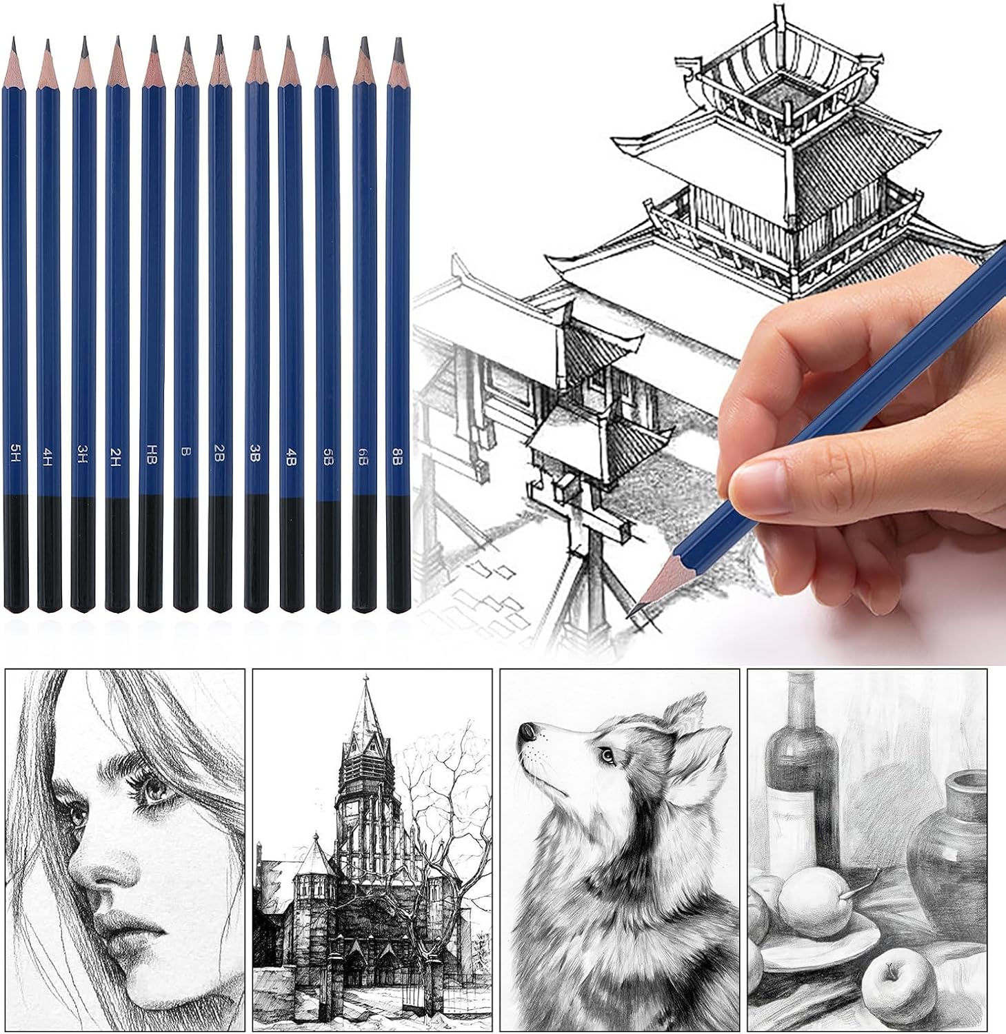 Thumbnail 6 de YPYMOD grafietpotloden, 12-delige tekenset met 12 hardheden