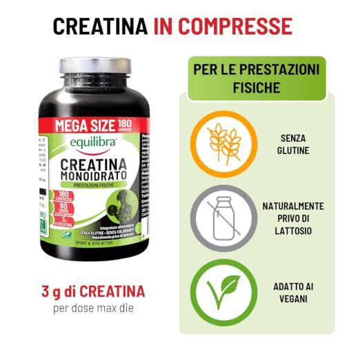 Detalle de Equilibra Creatina Monoidrato 3000mg, 180 Compresse: la scelta pratica per chi cerca supporto alle prestazioni sportive
